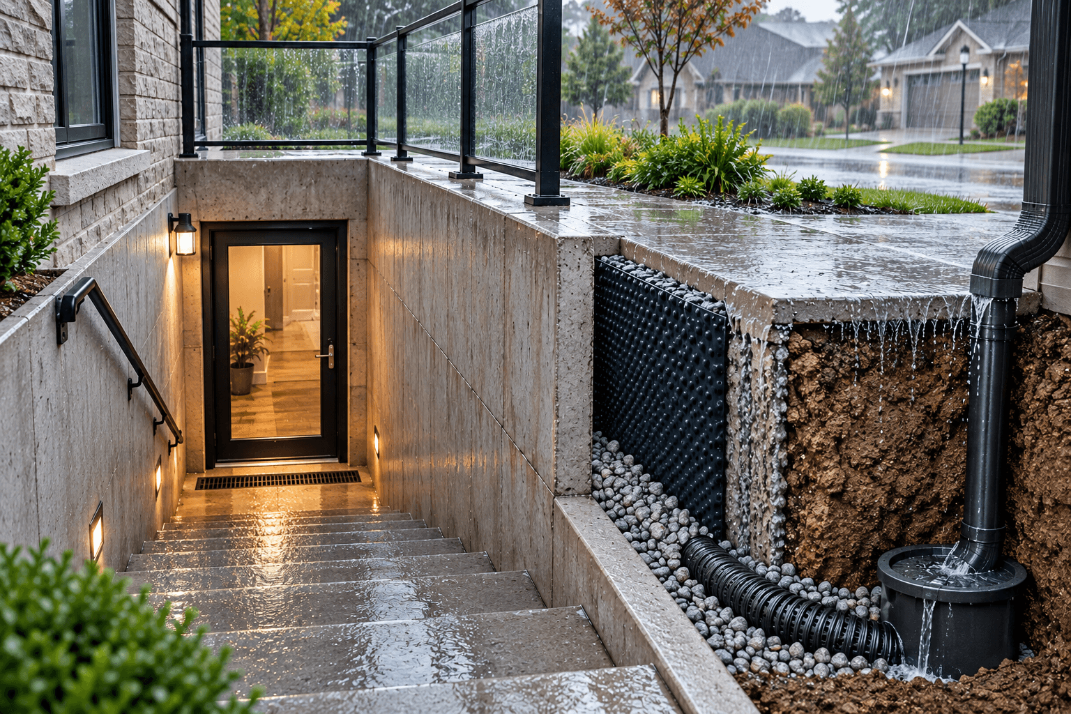 Below grade concrete stairwell construction