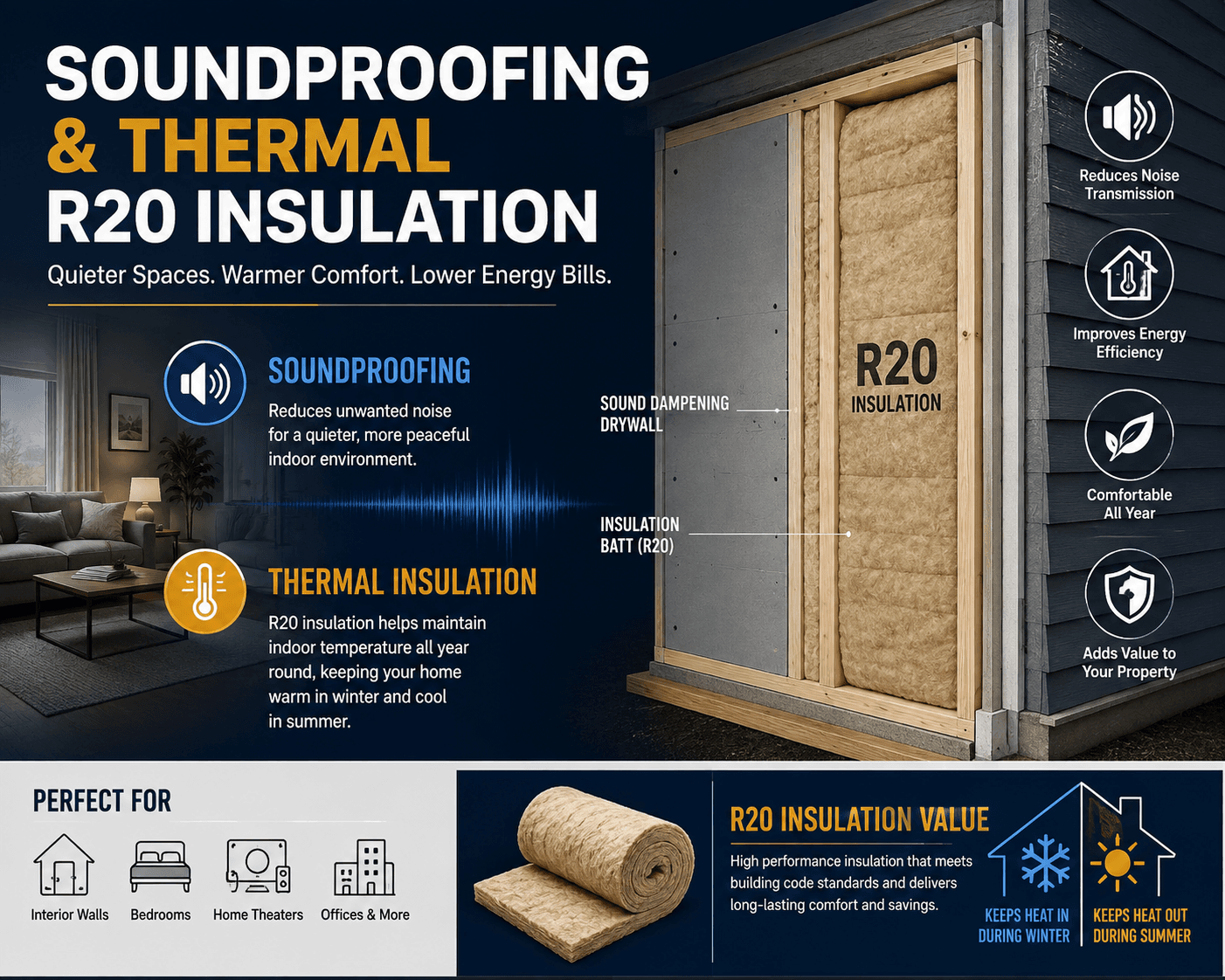 Soundproofing & Thermal R20 Insulation